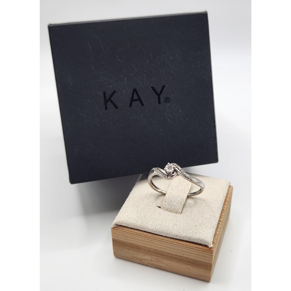 Kay Jewelers Diamond Bypass Swirl Promise Ring Women Size 8.5 Silver 925 w/ Box